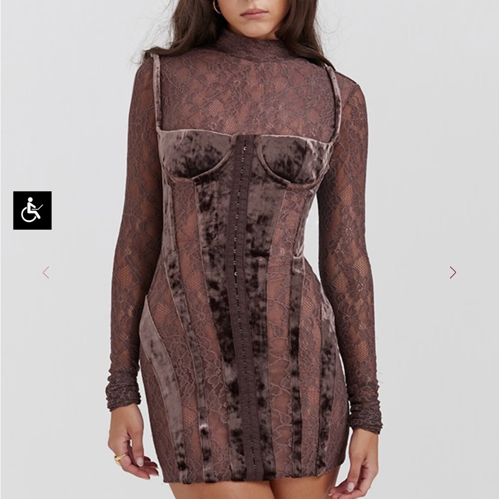 House of CB Marica brown velvet & lace corset dress
